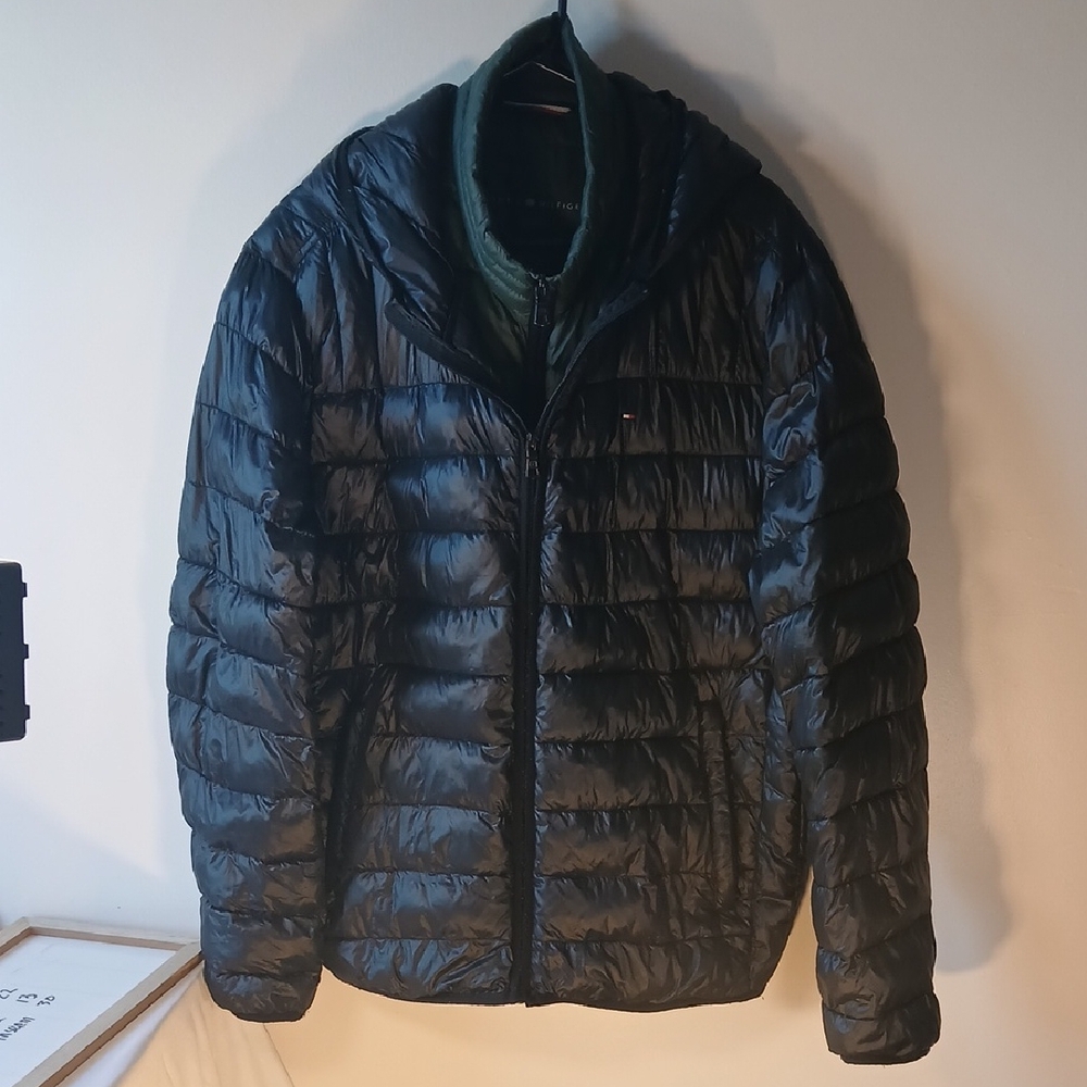 Tommy Hilfiger Packable Hoodie Jacket Coat XL Black Green